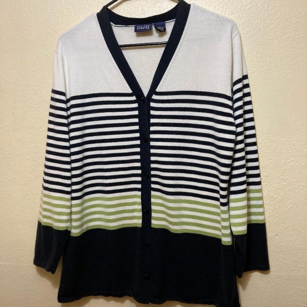 Vintage Hillard & Hanson Women's Striped Button Knit Cardigan Sweater Size Large